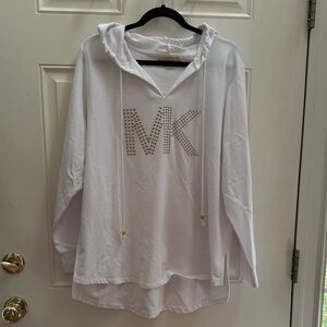 Michael Kors White Hooded Sweatshirt with Studded MK Logo